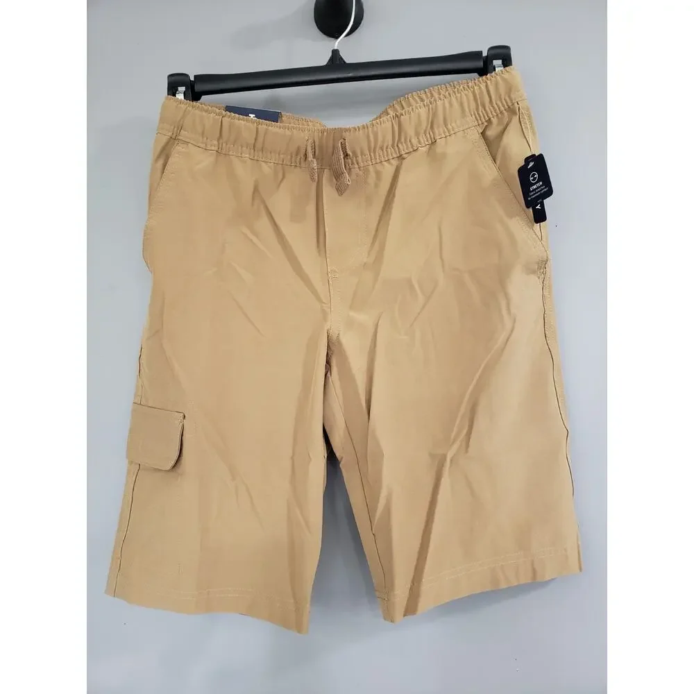 NEW IZOD‎ BOY Size 14 HUSKY flat front stretch waist school uniform khaki shorts